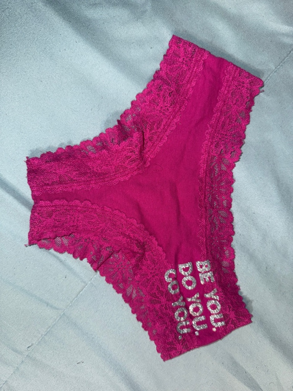 PINK Victoria's Secret Hot Pink Lace Hipster Panty with Metallic Script